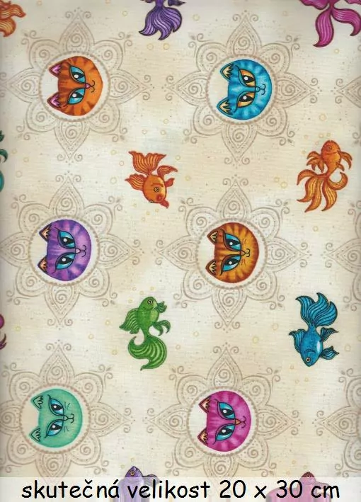 Barevné kočičky a rybičky na béžové