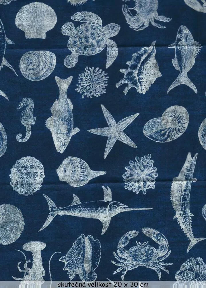 FQ Bílá mořská zvířata na tmavě modré