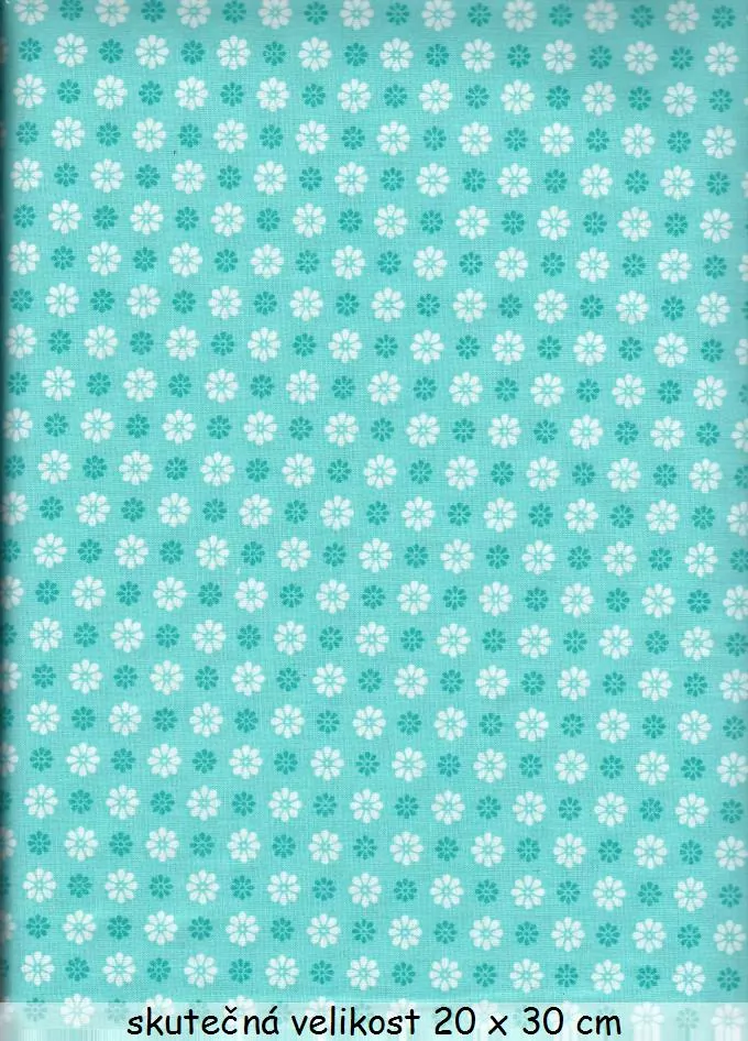 Bílé a tyrkysové kytičky na světle tyrkysové